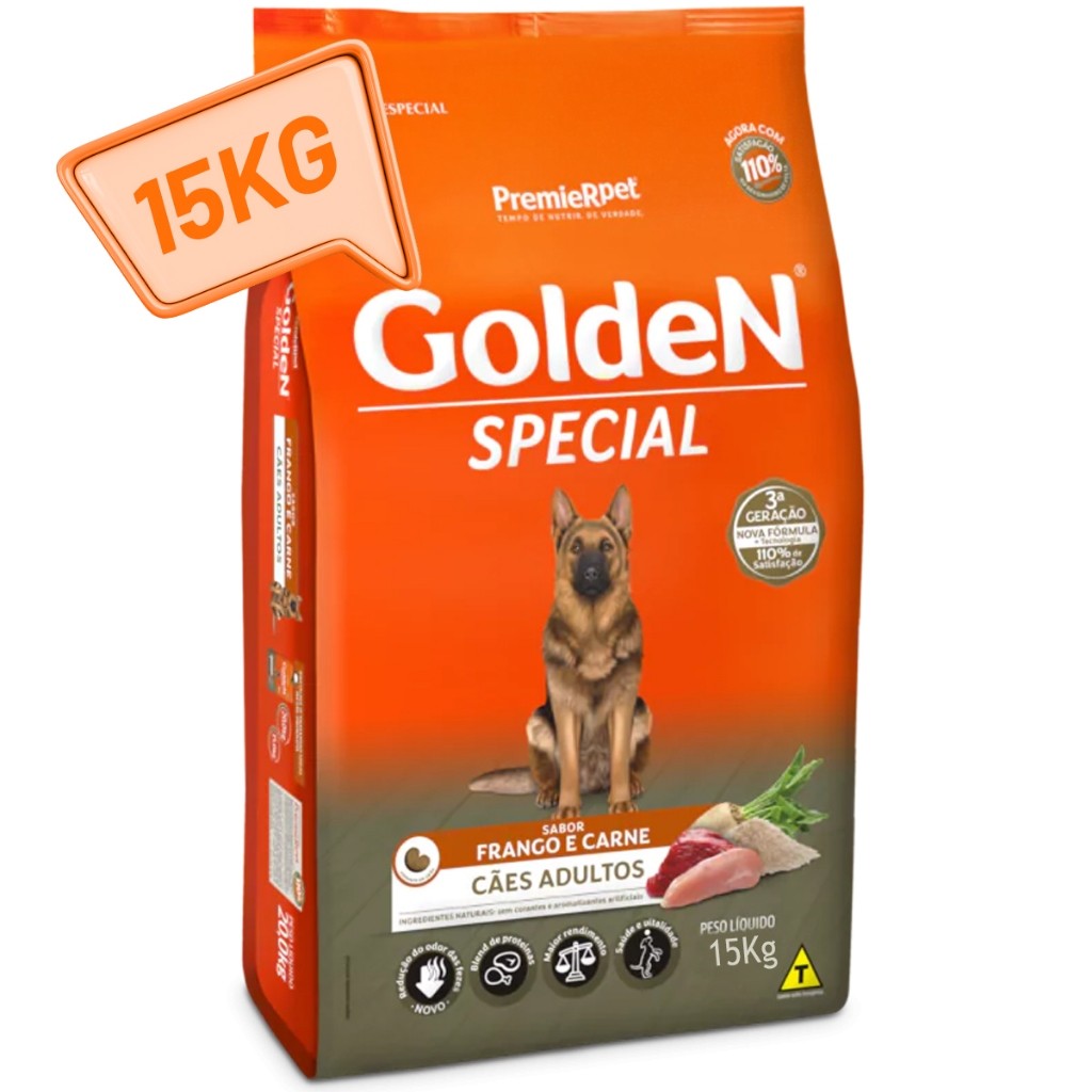 Ração Golden Special para Cães Adultos – Sabor Carne e Frango – 15kg