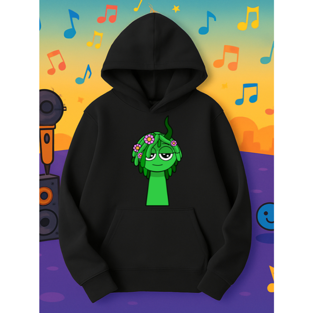 Moletom Sprunki Green Infantil Tamanho  04 ao 16 Game Jogos Blusa de Frio Masculina e Feminina Unissex Kids Casual