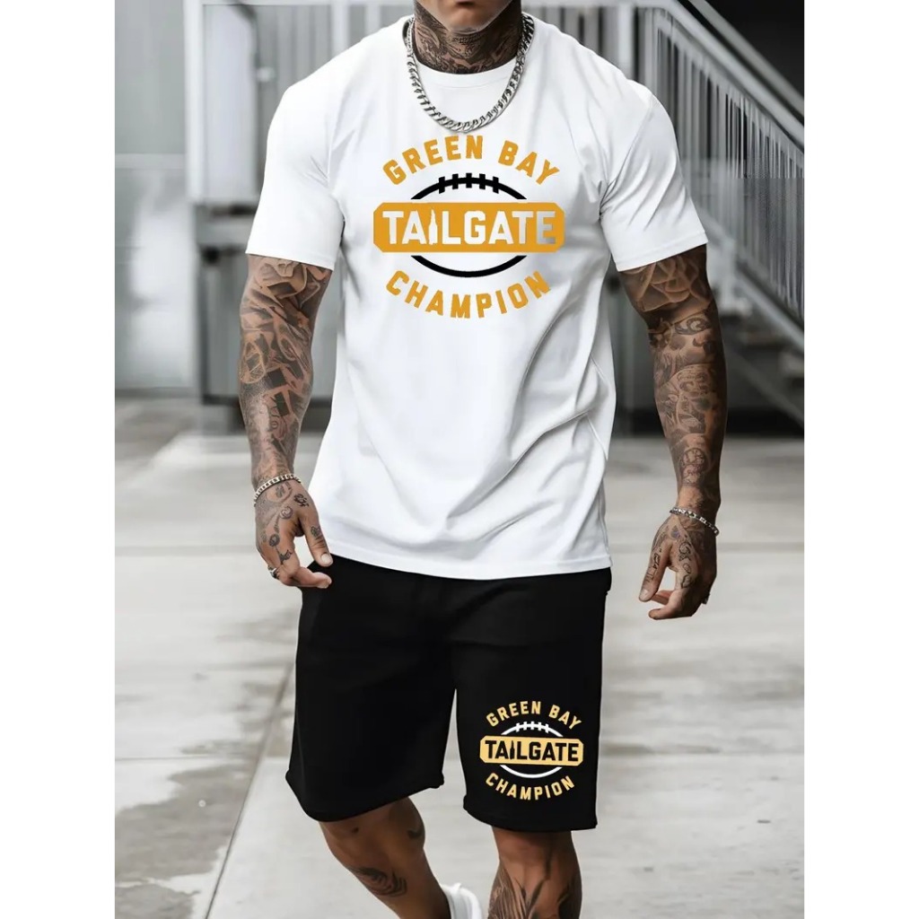 Conjunto Camiseta Básica Green Bay Algodão Unissex StreetWear + Bermuda Moletom Green Bay Short Treino