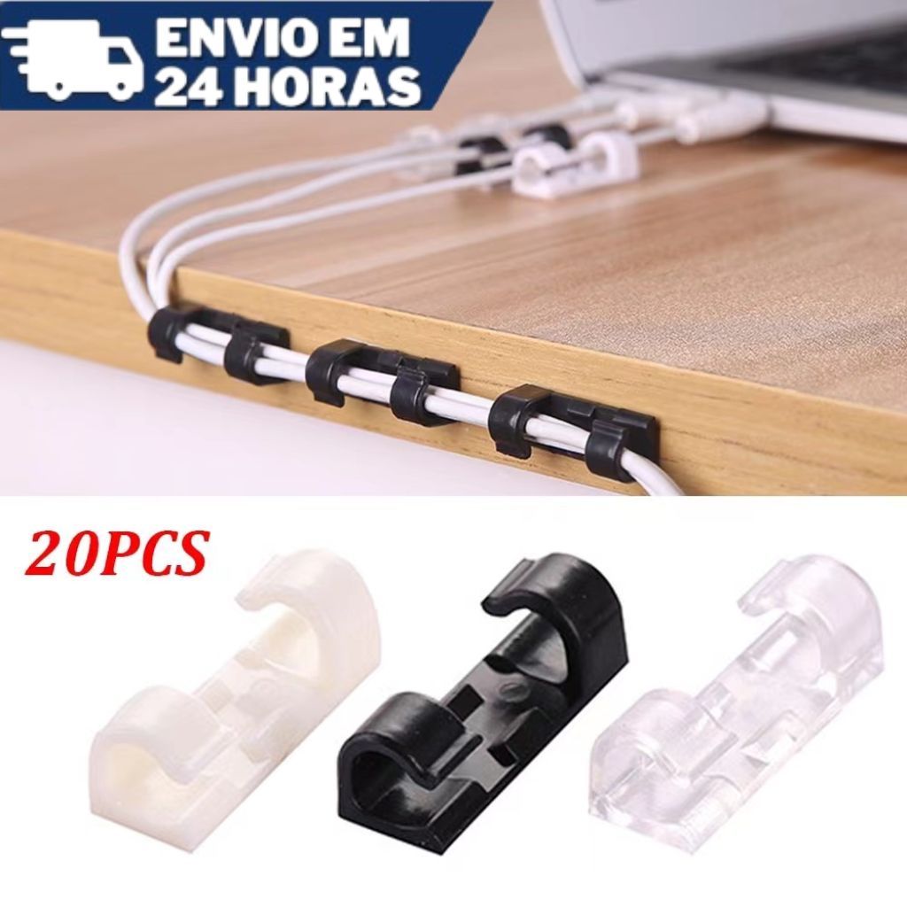 20pcs Prendedor De Linha Autoadesiva / Organizador De Fios / Prendedor De Cabo | 20pcs Self-adhesive Wire Organizer Line Cable Clip Buckle Clips Ties Fixer Fastener Holder Data Telephone Line Winder Sleeve