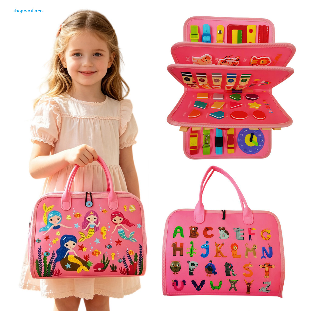 Felt Learning Board Montessori Educational Toys for Kids – Portable Activity Book with Shapes Numbers Clocks Fine Moto