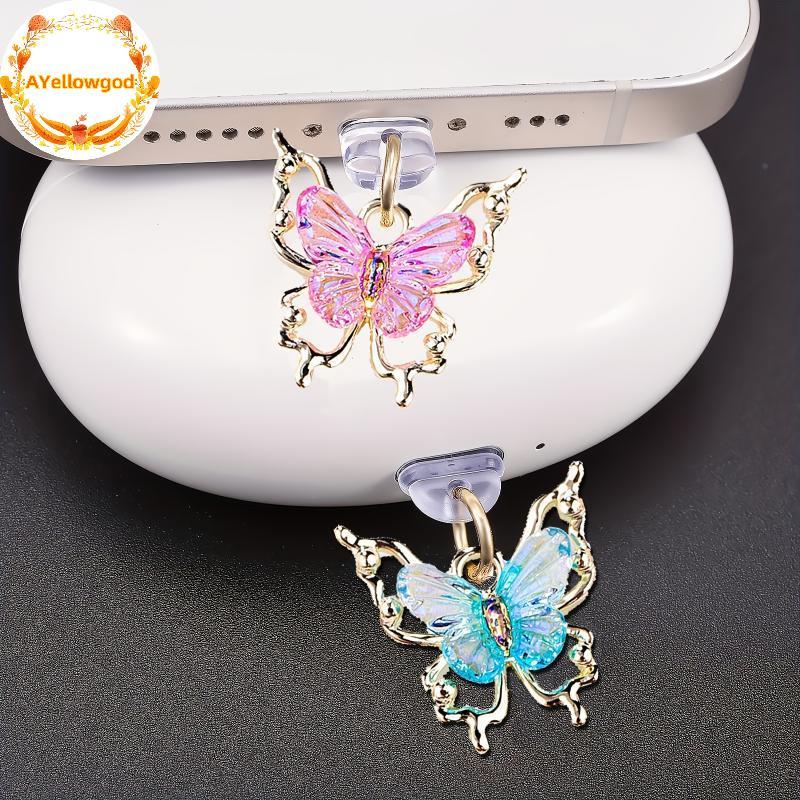 AYellowgod Glitter Borboleta Telefone Poeira Plug Acessórios Decoração Pendurado Pingente Para Porta De Carregamento Tip