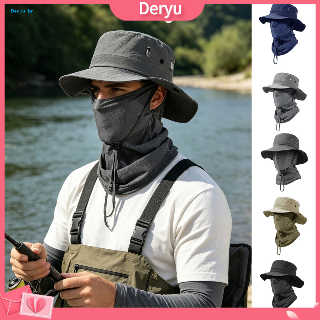 Fisherman Sun Hat with Face Guard Ice Silk Fishing for Men Women – Breathable Quick-dry Protection Wide Brim Detachabl