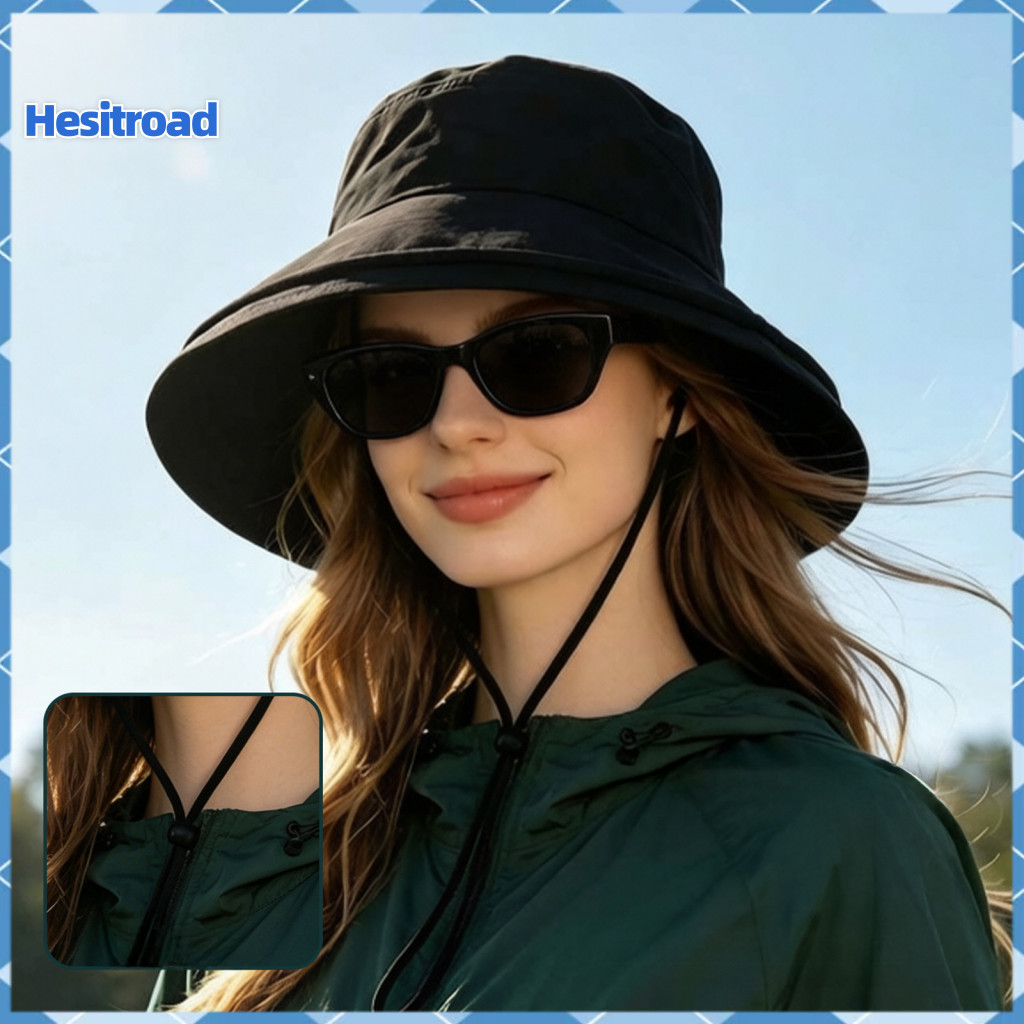 Waterproof Rain Bucket Hat with Chin Strap Quick-dry Breathable Mesh Wide Brim Sun for Men Women Lightweight Summer Outd