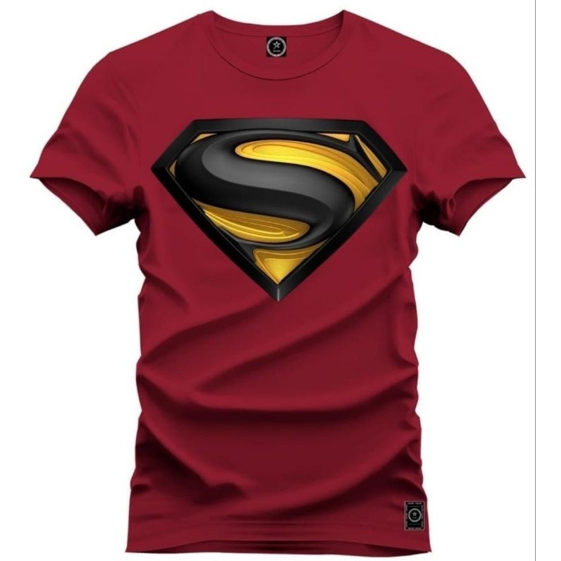 Camiseta Camisa Estampada Super Homem Superman Preto e Amarelo 100% Algodão Imperdível