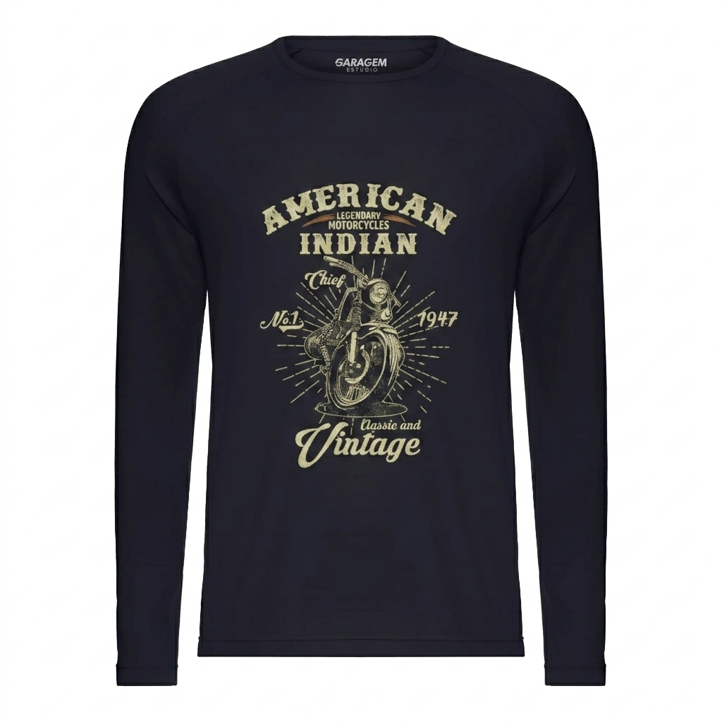 Camisa de Proteção Uv Moto Estampa Moto Custom Indian Retro Blusa Solar Motociclista Camiseta Manga Longa Vintage