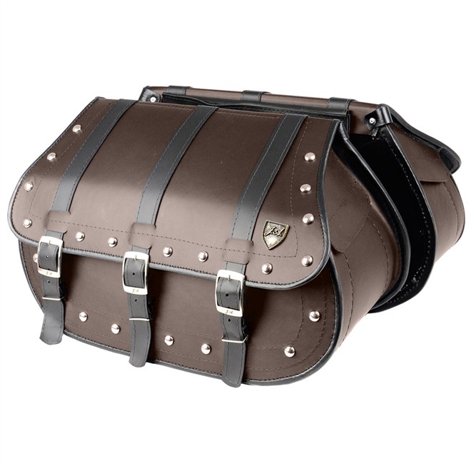 Alforge Lateral (Bolsa) Custom 40 Litros Couro Marrom c/ Cravos