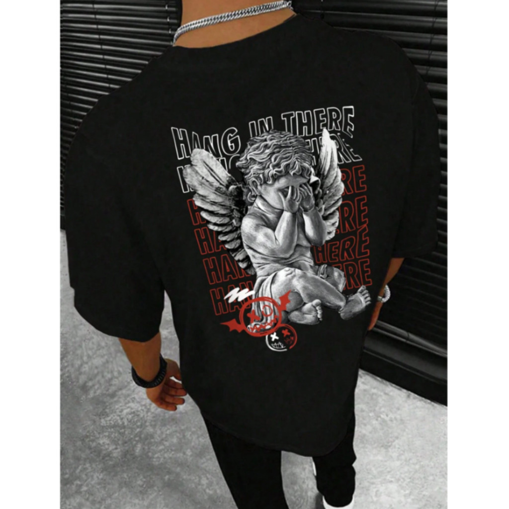 Blusa Básica Escultura Anjo Hang In There Camiseta 100% Algodão Lançamento
