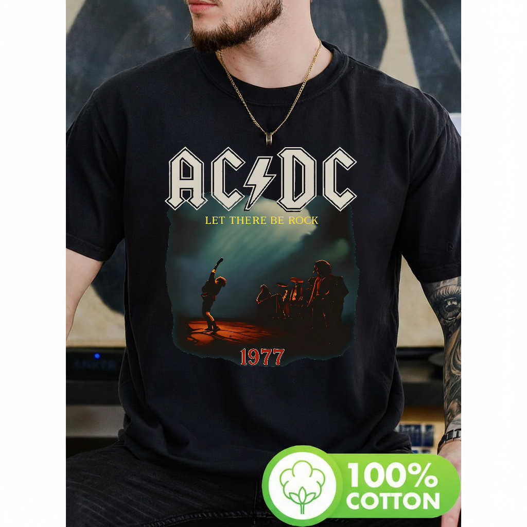 Camiseta Masculina Estampa AC DC Let There Be Rock 1977 Moderna Atemporal Estilosa Rock