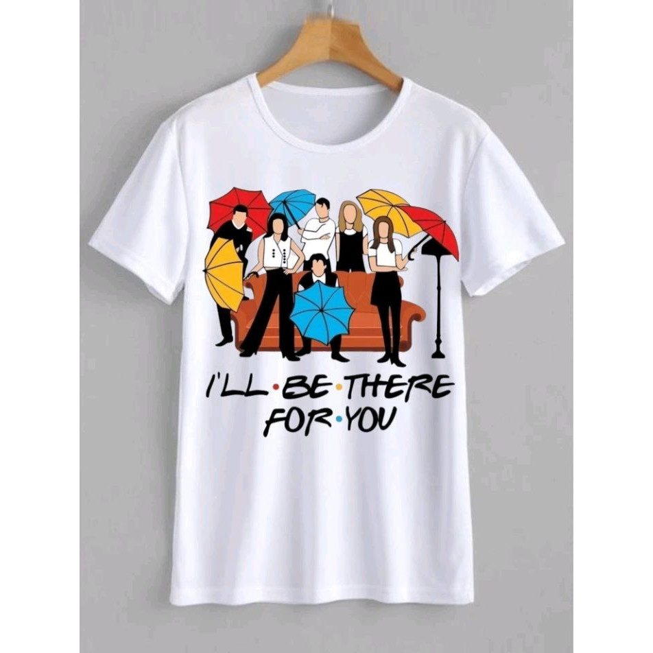 Camisa de Algodão Branca para Adultos com Design de Personagens de Série de TV e a Frase 