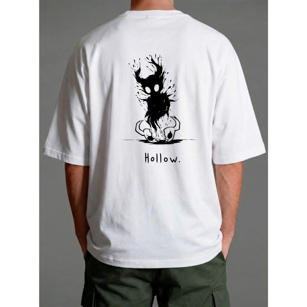 Camiseta Oversized Hollow Estampa Costas Dark Fantasy Streetwear Unissex Algodão