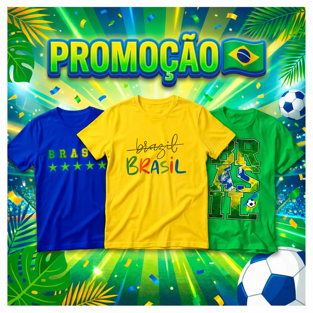 Camisetas Brasil Futebol kit 3 Modelos Torcida Estampa Unissex