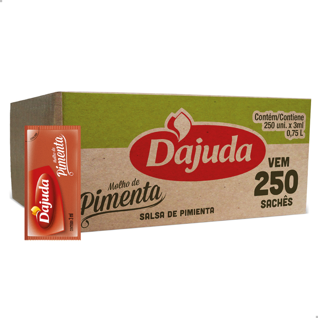 Molho de Pimenta D'Ajuda Sachê 3ml Caixa 250 Unidades Ardência Média Food Service Sem Glúten