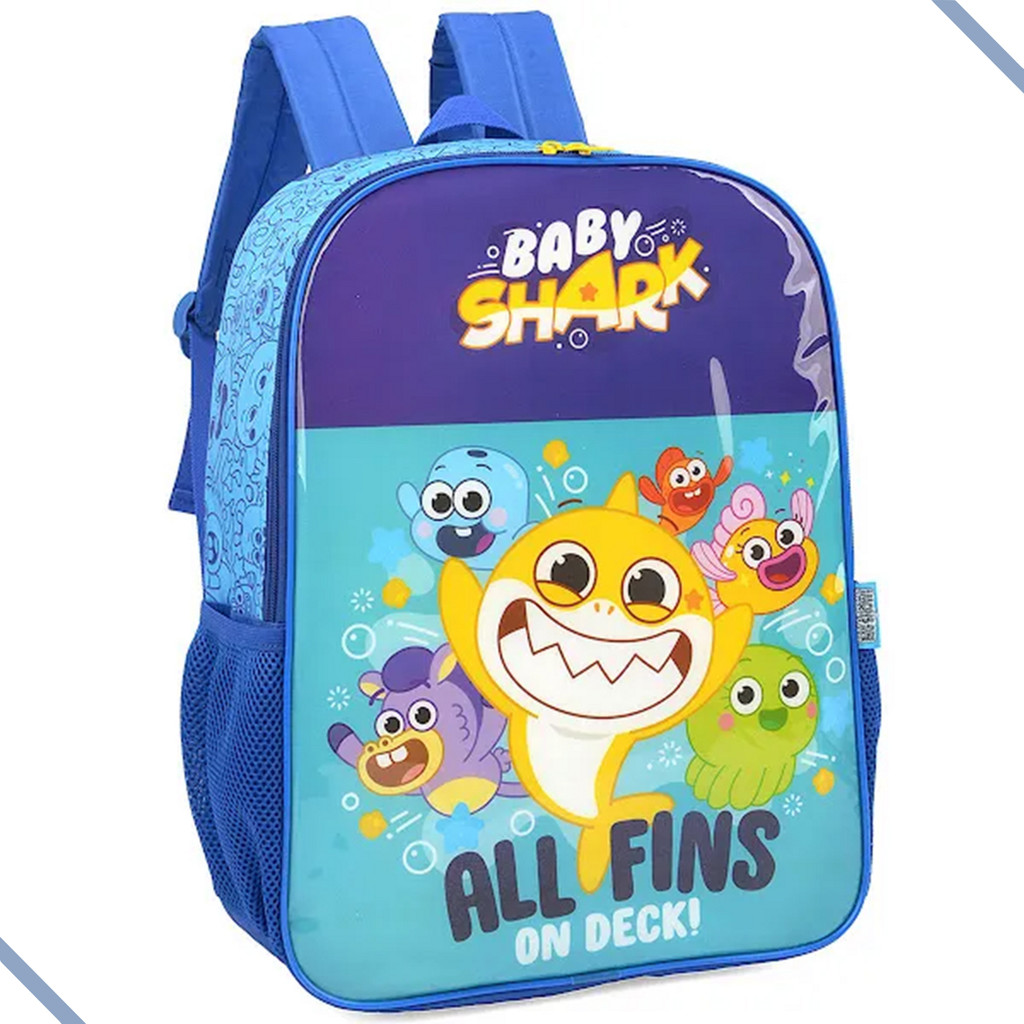 Mochila Escolar De Alças Baby Shark Infantil Tubarão Youtube Azul Criança