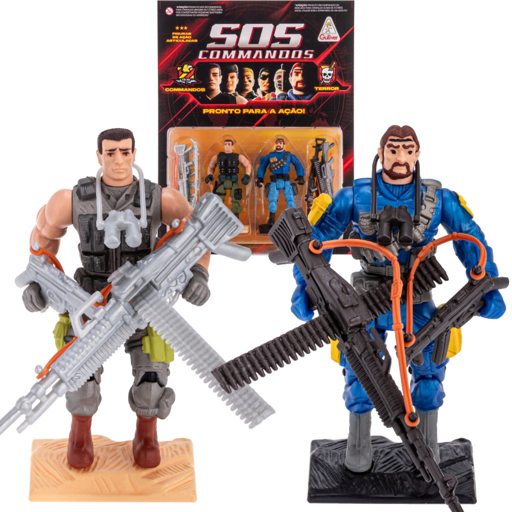 Bonecos SOS Commandos Vs Terror Cronos E Shark 806 Soldados Brinquedo Ação Comandos Gulliver