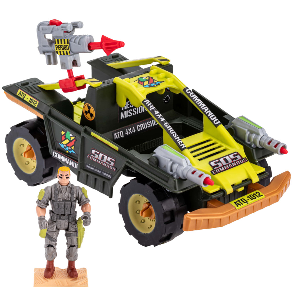 SOS Commandos Contra Terror Carrinho Jipe Militar C/ Boneco Carro Brinquedo Comandos 810 Gulliver