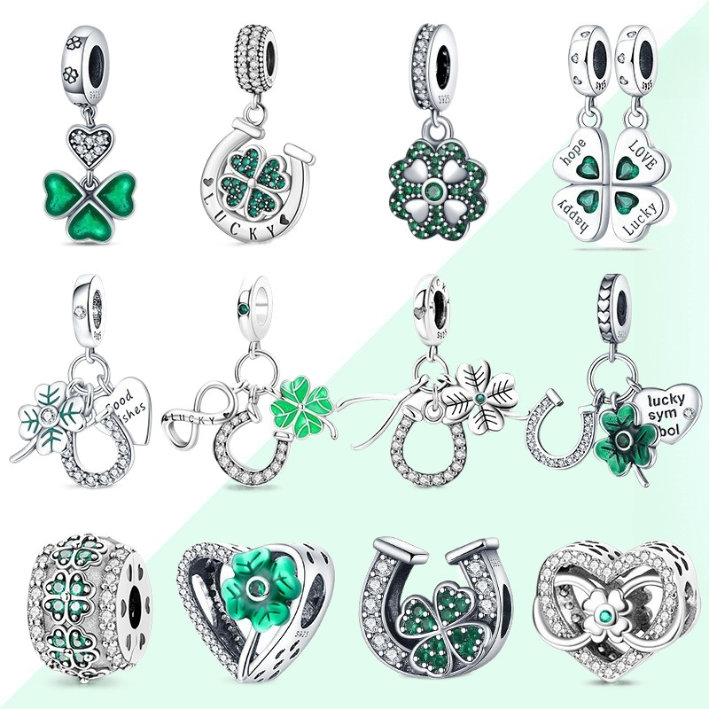 Original berloque S925 pulseira de prata esterlina frisado trevo da sorte Design adequado para pulseira pingente DIY