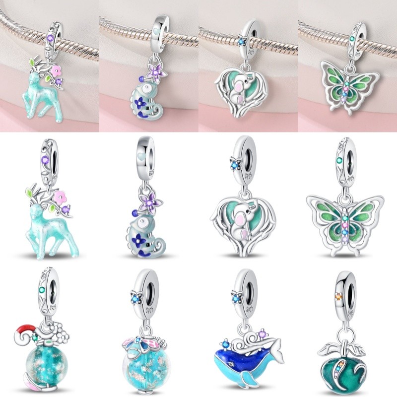 BerloqueS925 prata pulseira pingente bebê elefante alce borboleta jóias Design adequado para pulseira DIY