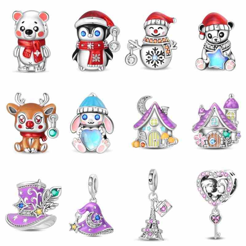 Novo estilo S925 prata pingente urso pinguim contas novo Design compatível pulseira DIY jóias fazendo