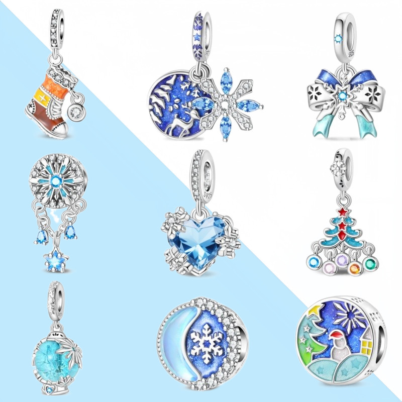 Original S925 prata pingente inverno Design grânulo compatível pulseira DIY jóias fazendo presente do feriado
