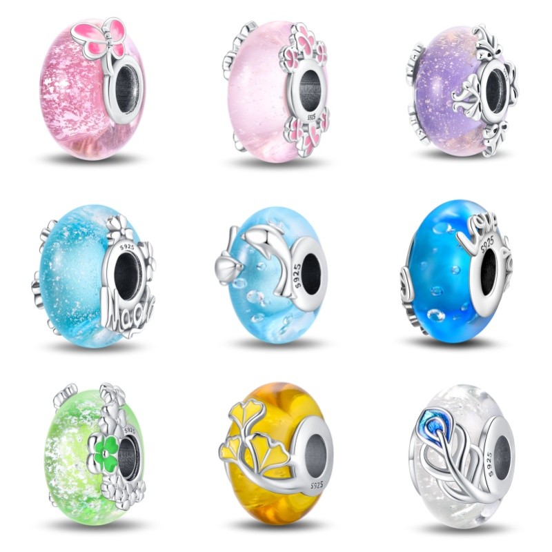 Berloques pulseira frisada S925 prata esterlina moda jóias charme Design colorido adequado para pulseira DIY