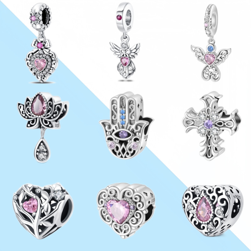Charme Original S925 prata esterlina Retro lótus anjo Design compatível com pulseira DIY jóias pulseira jóias