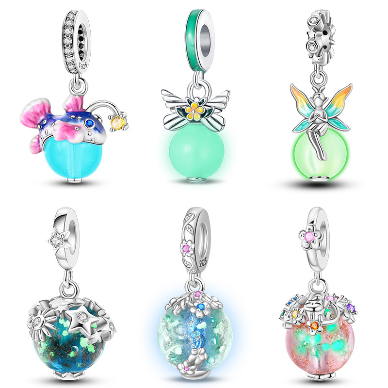 Pingente luminoso em forma de elfo de prata S925 compatível com pulseira original joias DIY Design original