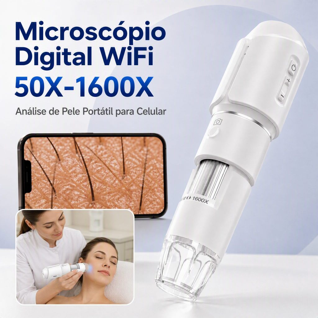 Microscópio Digital Sem Fio 50X-1600X para Análise de Pele e Cuidados Diários para Android e iOS