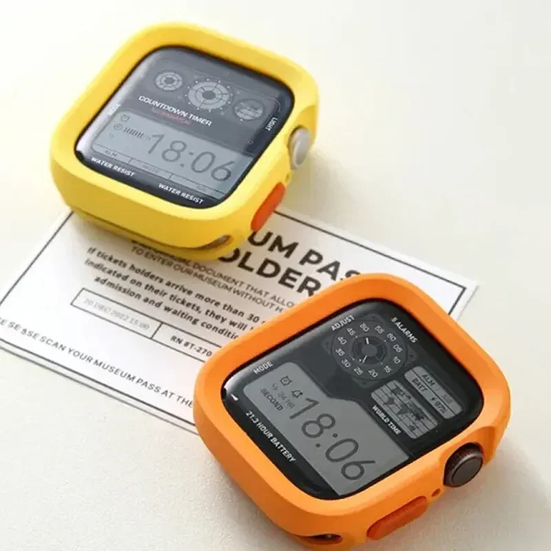 Silicone Bumper Case Capinha Para Apple Watch 40mm 44mm 41mm 45mm 49mm Ultra iWatch Anti-drop Capa