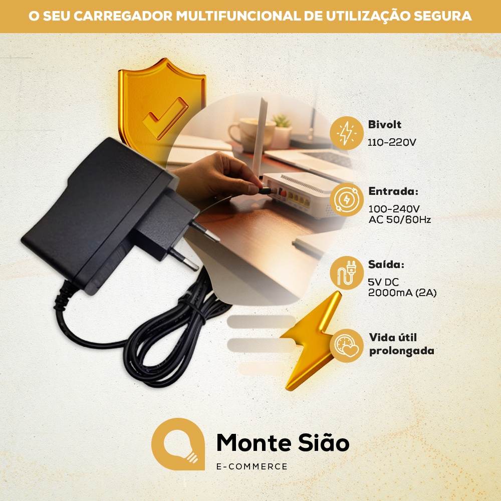 fonte de energia alimentaçao bivolt 5v 2a para tv box 2A Tomate
