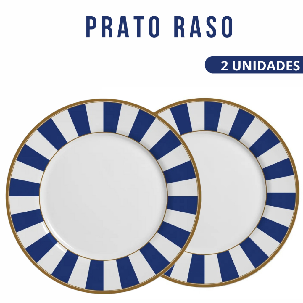 Conjunto 2 Pratos rasos Stripe Azul 28,5cm Alleanza - 1ª linha