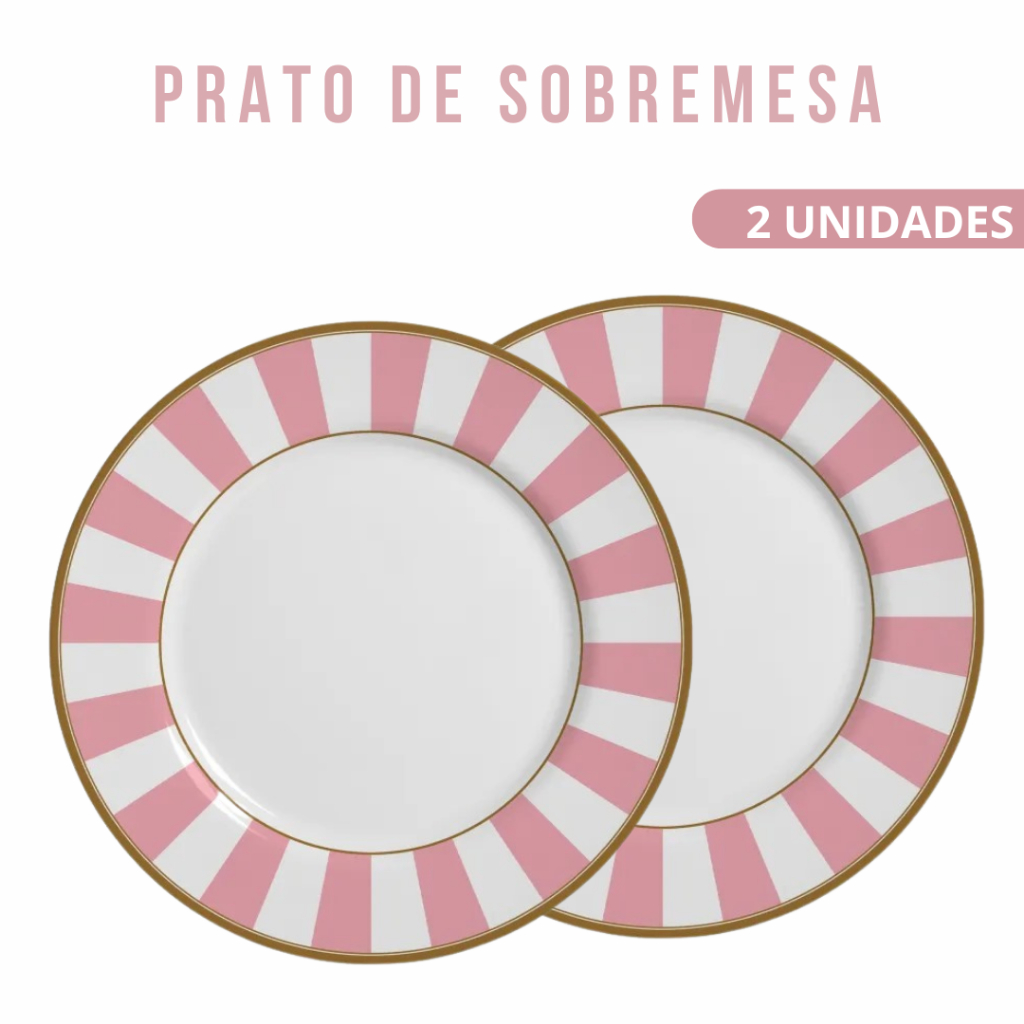 Conjunto 2 Pratos sobremesa Stripe Rosa 19,5cm Alleanza - 1ª linha