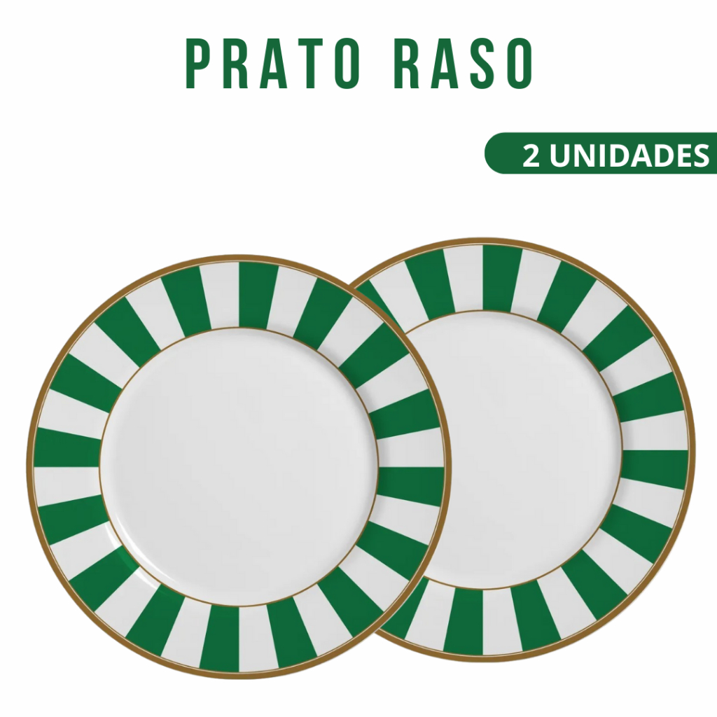 Conjunto 2 Pratos rasos Stripe Verde Escuro 28,5cm Alleanza - 1ª linha