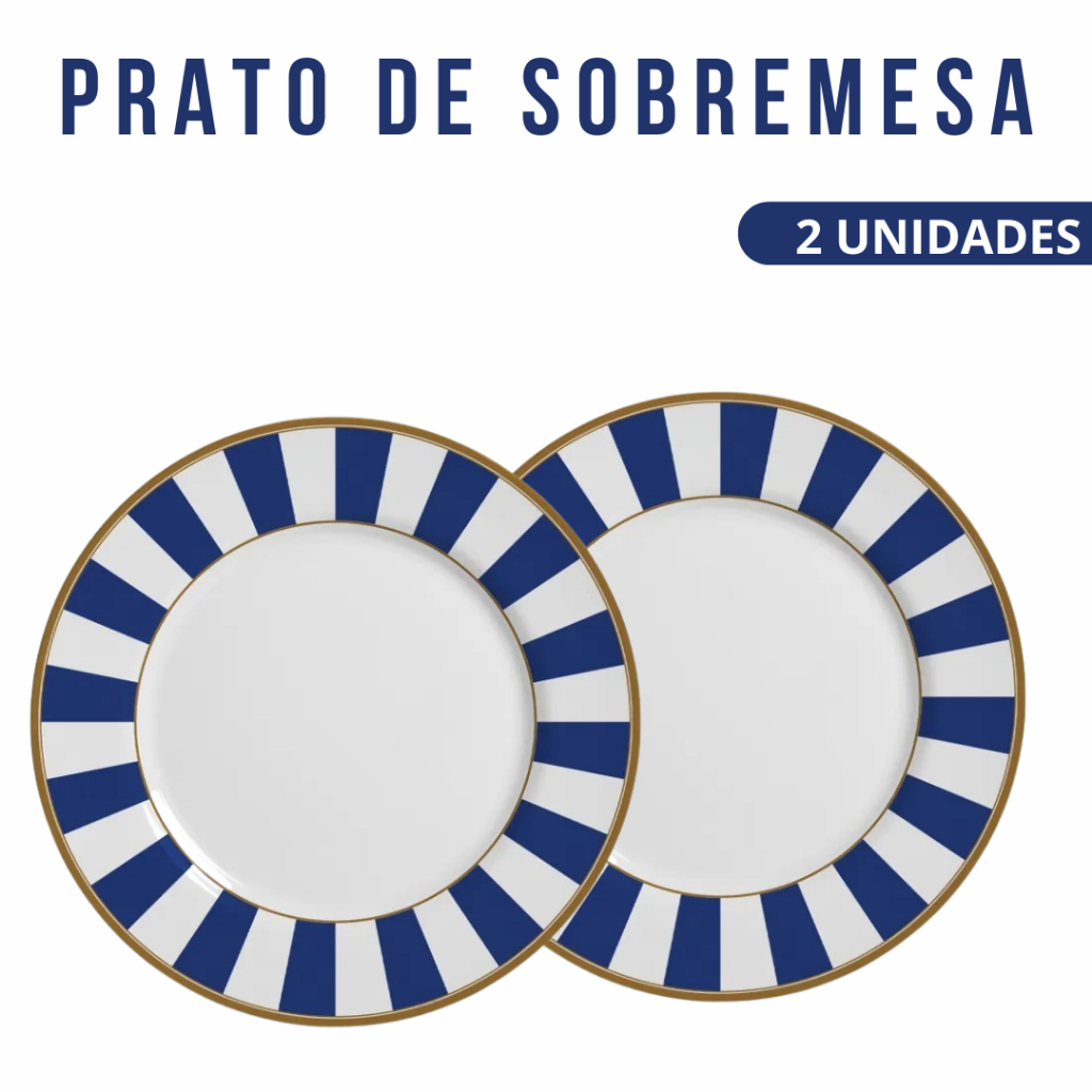Conjunto 2 Pratos sobremesa Stripe Azul 19,5cm Alleanza - 1ª linha