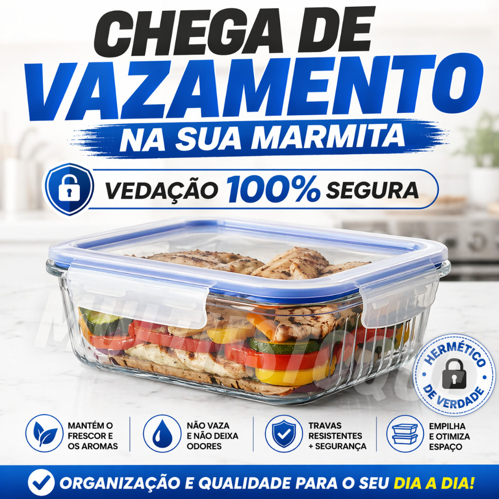 Pote Hermético Retangular com Tampa Stripes 640mL