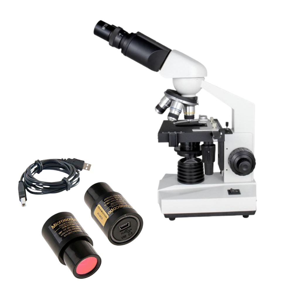 Microscópio Biológico Binocular 1600x Acromático Starter OLEN + Câmera 2mp