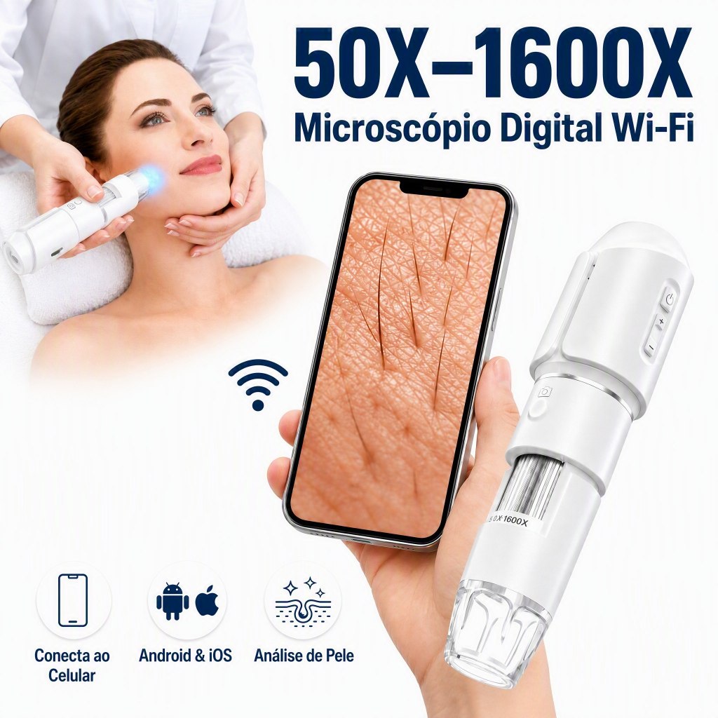 Microscópio de Pele WiFi Digital 50X-1600X Análise de Pele Limpeza Profunda