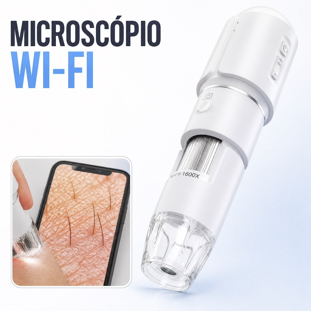 Microscópio Digital WiFi 50X-1600X Análise de Pele e Poros Inspeção de Joias Moedas Eletrônicos