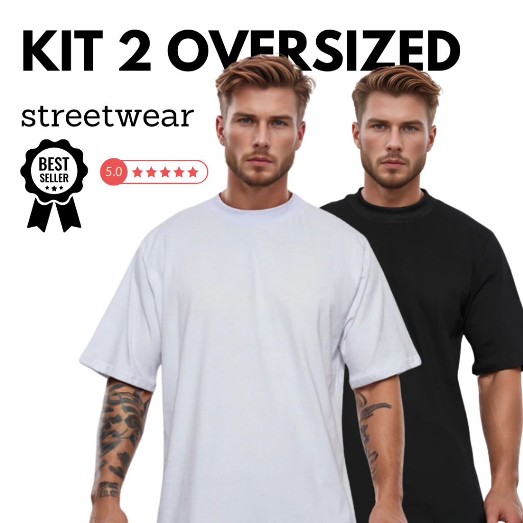 Kit 2 Camiseta Oversized Basic Streetwear Masculina