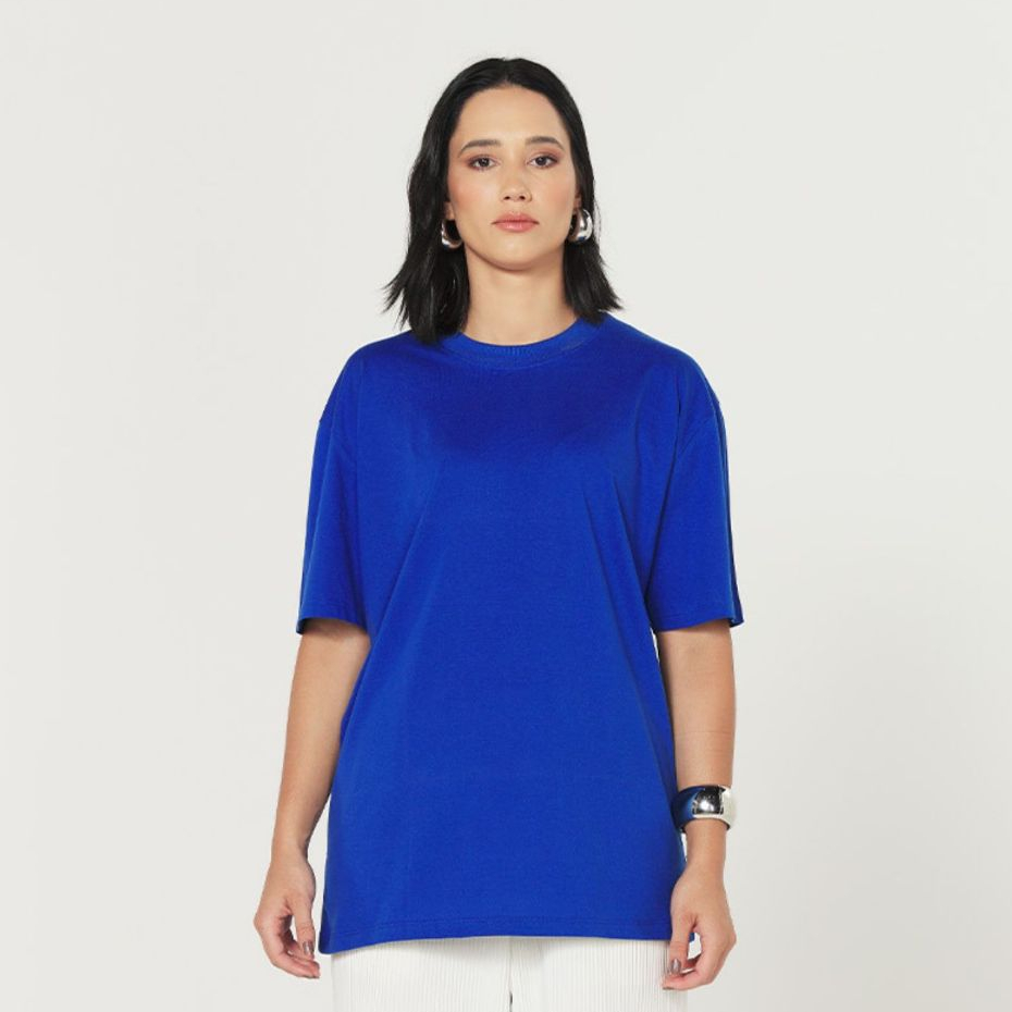 Camiseta Oversized Masculina 100% Algodão Streetwear Azul Royal – BRUNX
