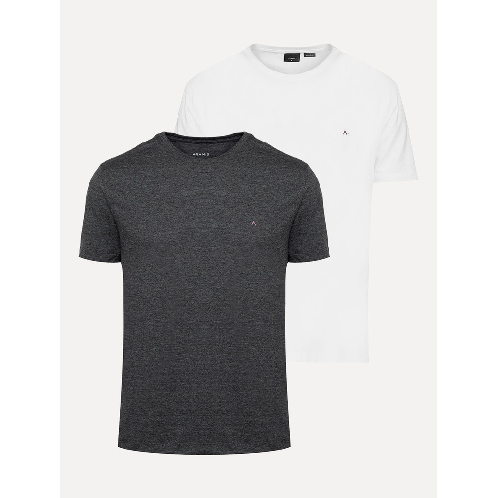 Kit Camisetas Aramis | Masculina Basic Lisa Branca/Grafite Mescla