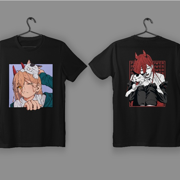 Camiseta Unissex De Algodão Power, Chainsaw Man - escolher a estampa na frente ou nas costas Ótima Qualidade