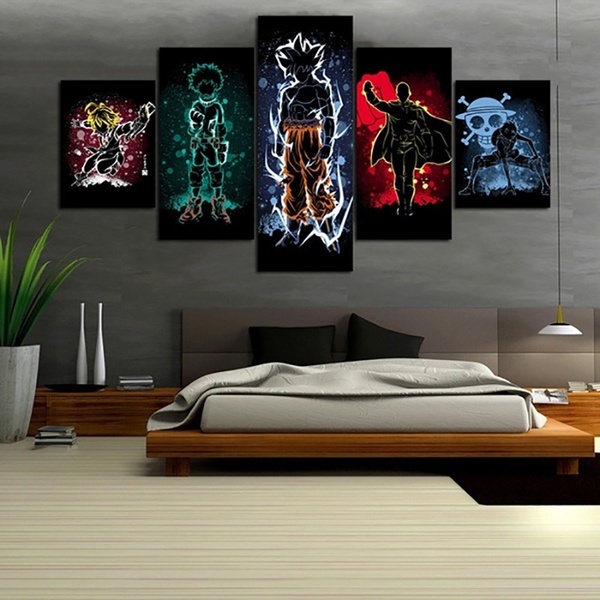 Quadros Decorativo Anime Dragon Ball Goku My Hero Academia One Puch Man 5 peças mdf alta qualidade