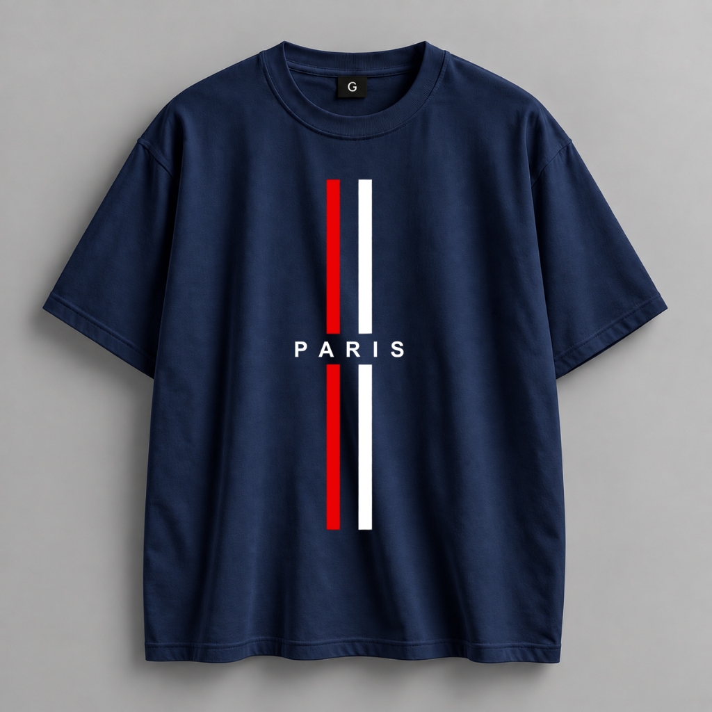 Camiseta Paris Minimalista Luxury Style Listras Fashion Casual Algodão Premium