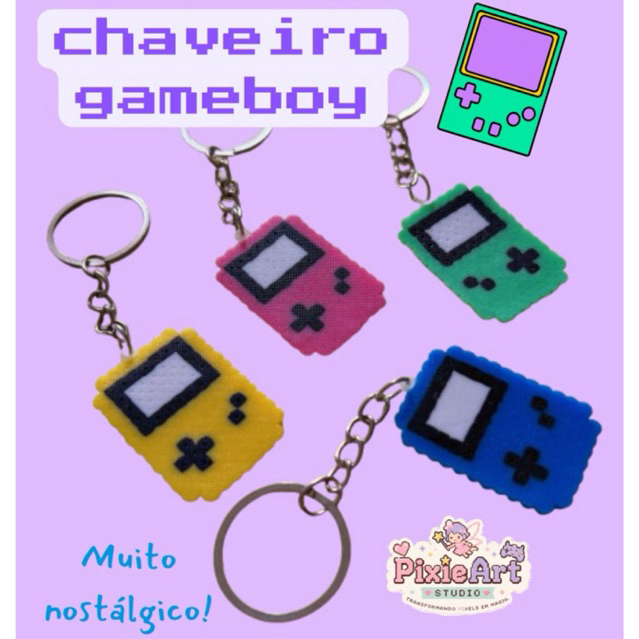 Chaveiro Game Boy em Hama Beads | Pixel Art Kawaii | 4 Cores