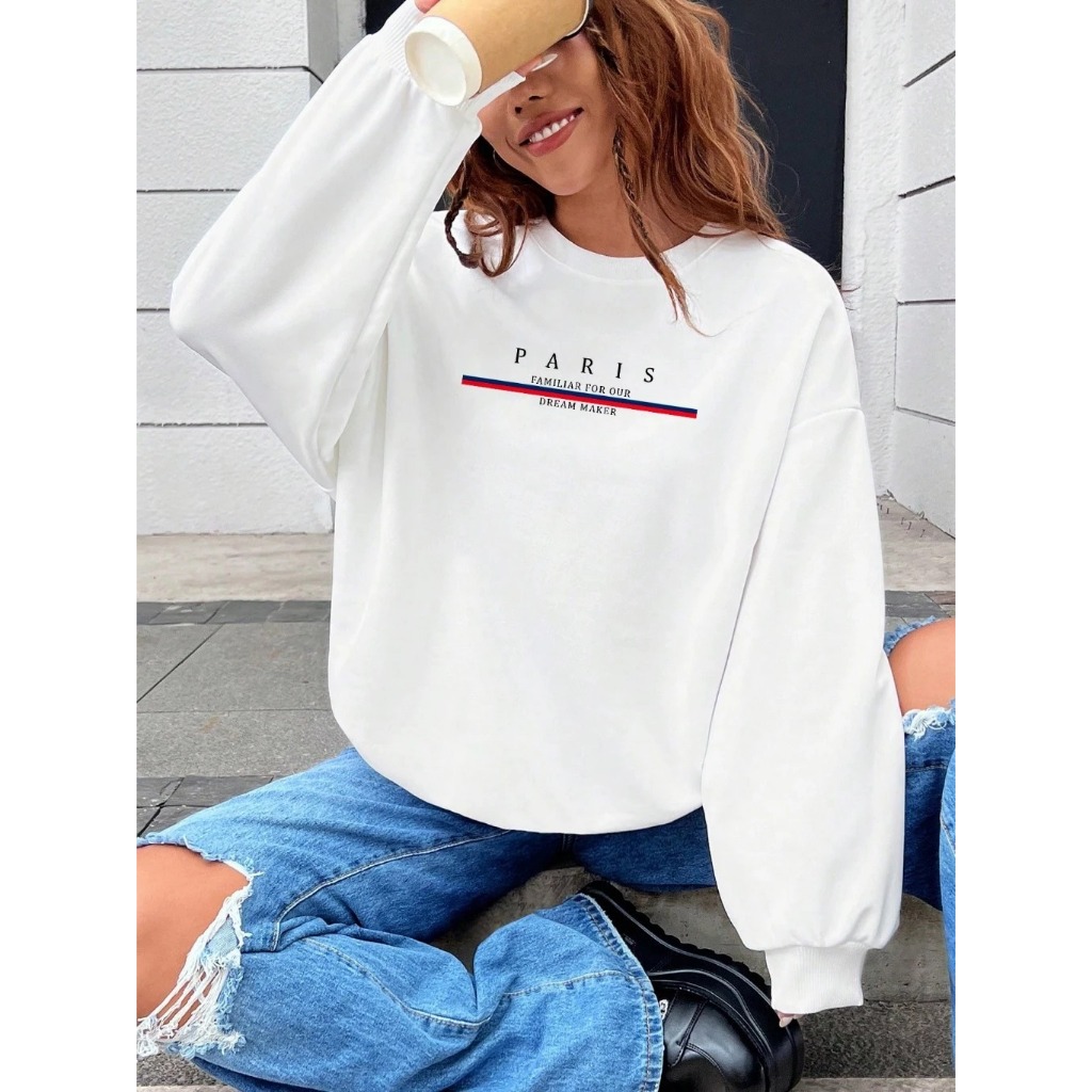 Moletom Sem Capuz Estampa Paris Blusa de Frio Flaneladom Com Punho Masculino Feminina