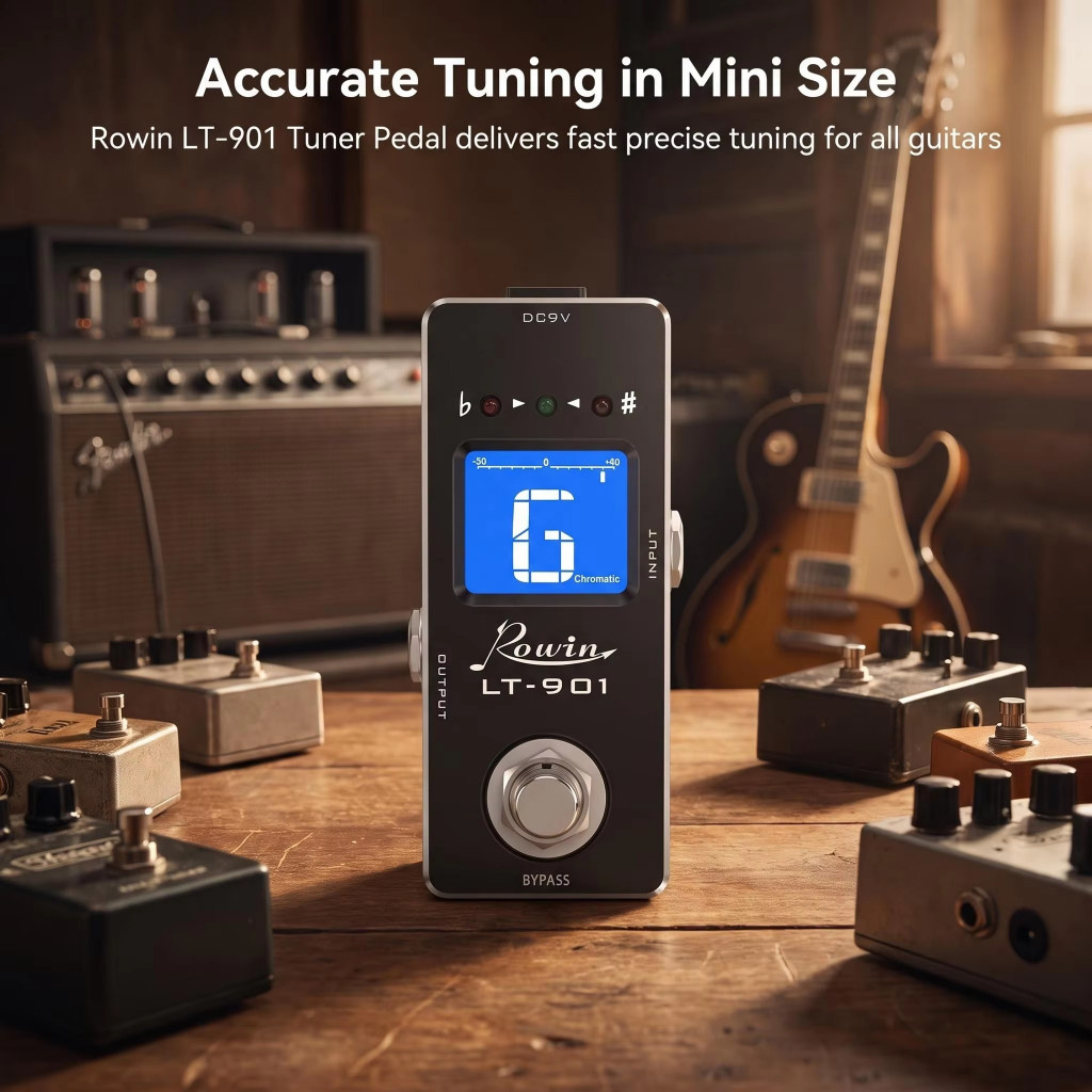 Rowin Pedal Afinador De Guitarra , Cromático De Alta Precisão Com Display LCD Para Baixo Voline True Bypass LT-901
