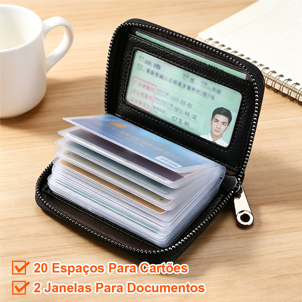 RFID Anti-Theft Card Holder Wallet with 22 Slots + ID/Driver's License Windows Leather Wallets