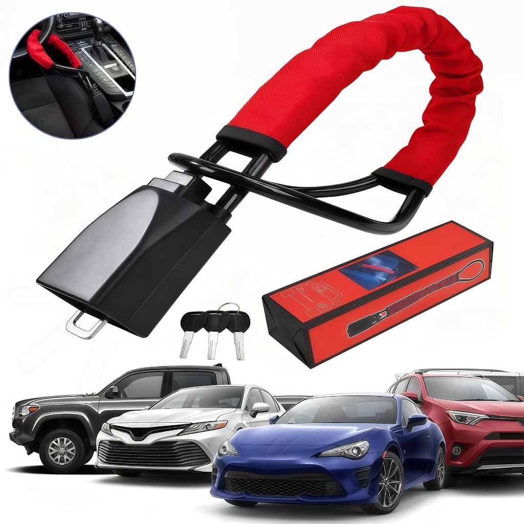 Anti-Theft Steering Wheel Lock for Car, Universal Security Belt Lock with 3 Keys, Heavy Duty Vehicle Security