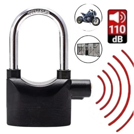 Anti-theft motorcycle lock with audible alarm